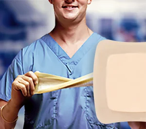 a man holding a wound dressing