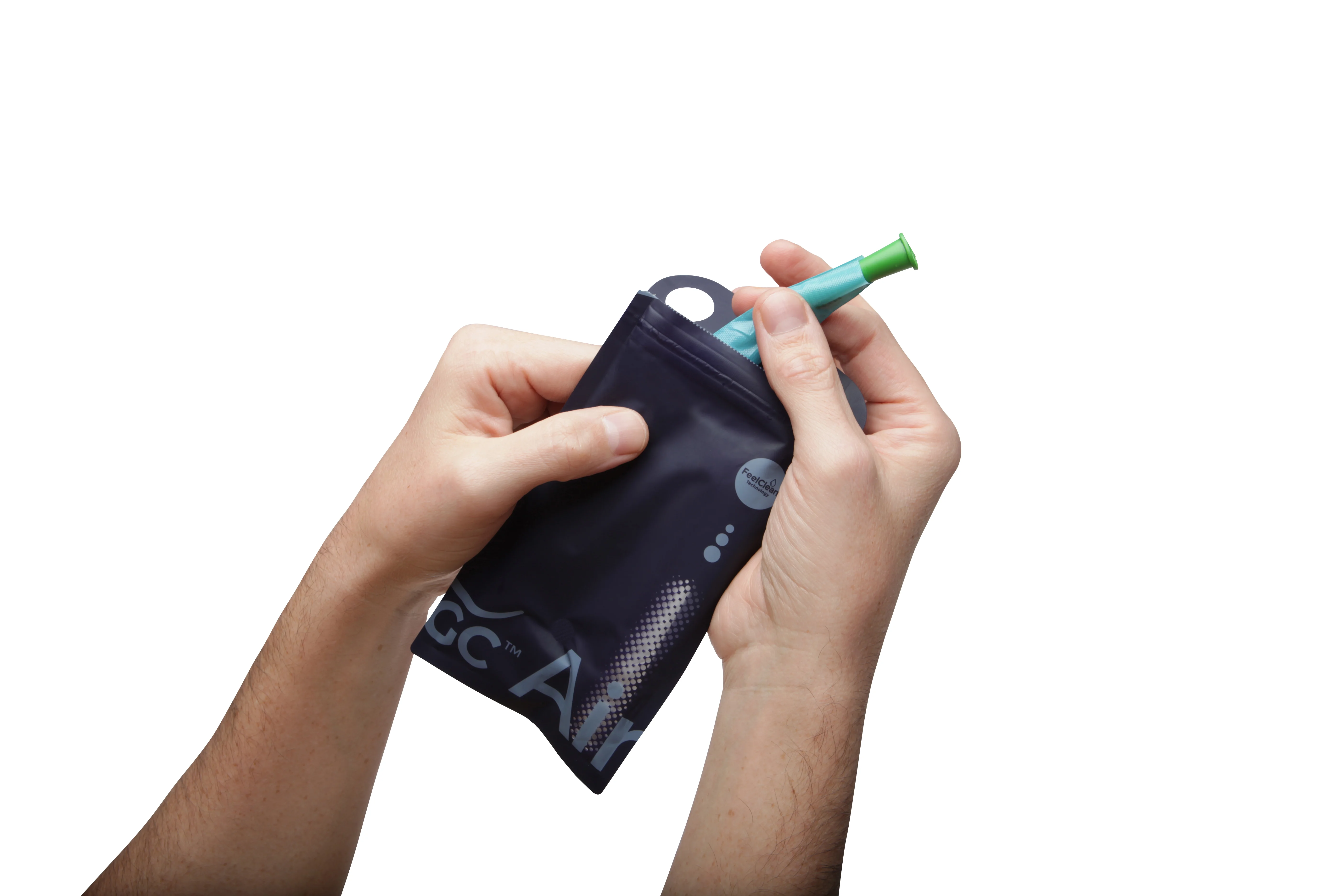 a person holding a black device